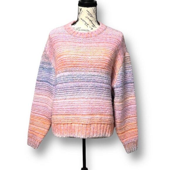 Vero Moda Pink Pastel Chunky Knit Sweater Striped Retro Y2K Preppy Womens Size M - Picture 7 of 10